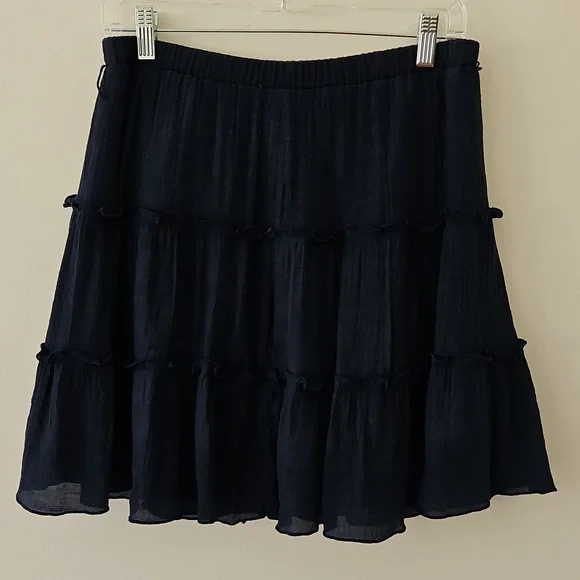 Navy Blue Tiered Mini Skirt Gauze Size Medium‎ - Picture 8 of 10